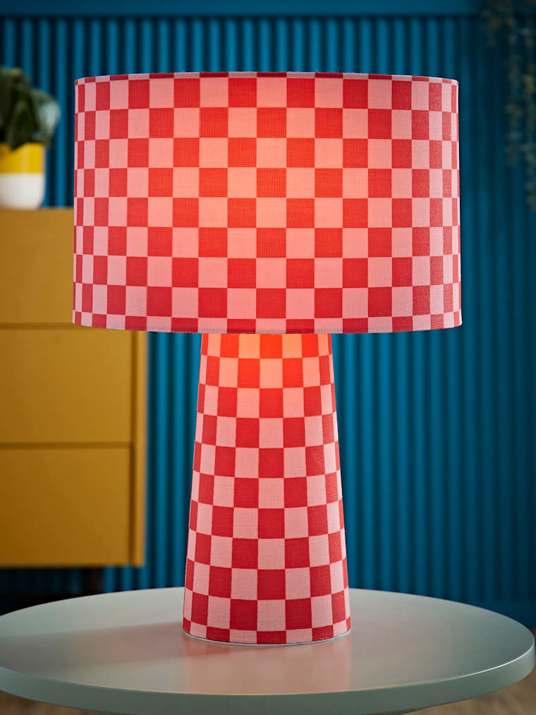 Pink Checkerboard Fabric Lamp