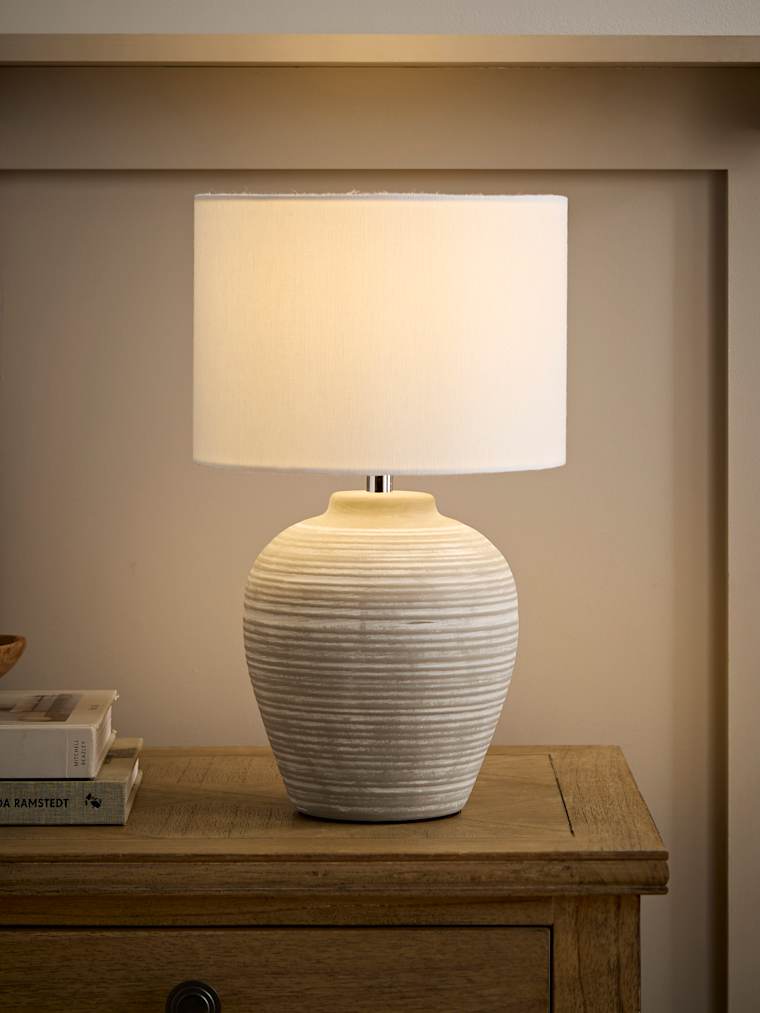 Hand-Finished Small Grey Ribbed Ceramic Table Lamp