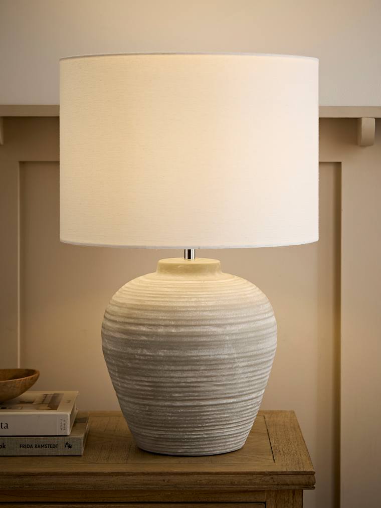 Hand-Finished Large Grey Ribbed Ceramic Table Lamp