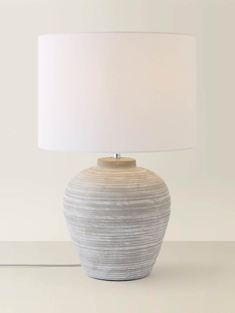 Hand-Finished Large Grey Ribbed Ceramic Table Lamp