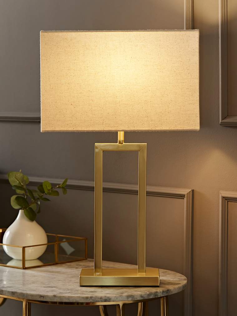 Gold Double Stem Table Lamp with Rectangular Shade