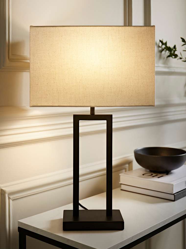 Black Double Stem Table Lamp with Rectangular Shade