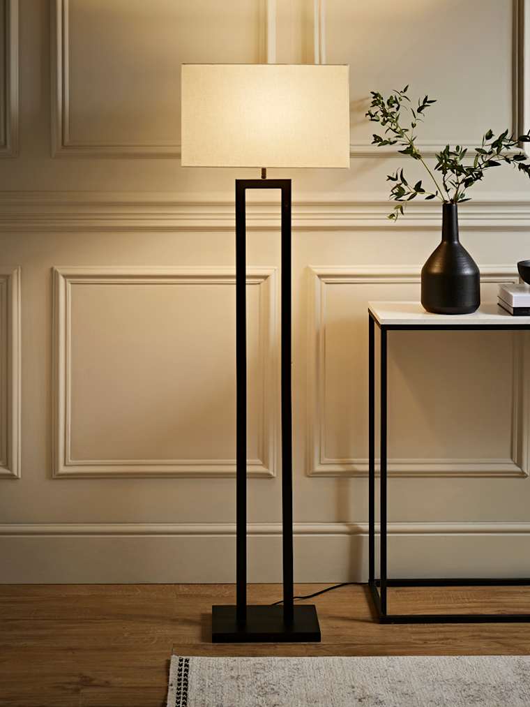 Black Double Stem Floor Lamp with Rectangular Shade