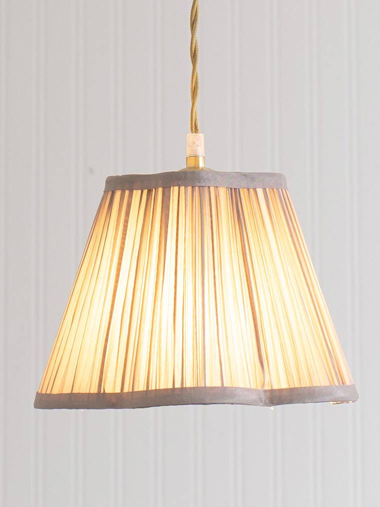 Small Light Grey Faux Silk Pleated Scalloped Shade