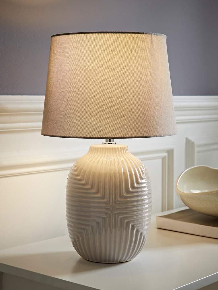 Medium Grey Geo Ribbed Gloss Table Lamp