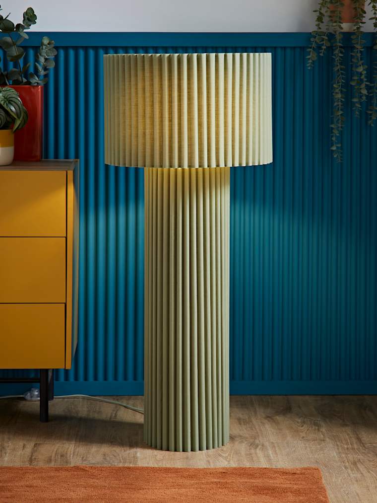 Moss Green Ribbed Fabric Midi Floor Lamp