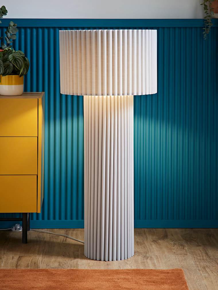 Grey Ribbed Fabric Midi Floor Lamp