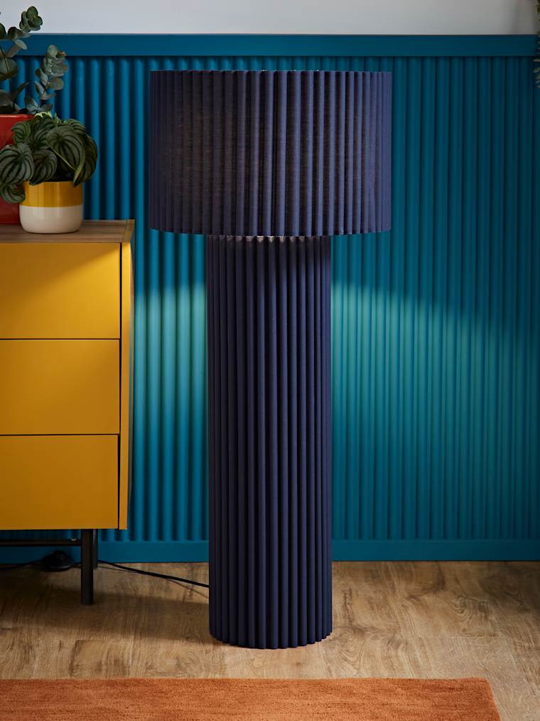 Navy Ribbed Fabric Midi Floor Lamp