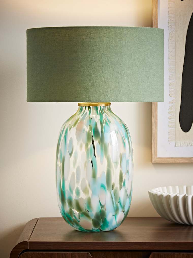 Green Confetti Glass Table Lamp with Green Shade
