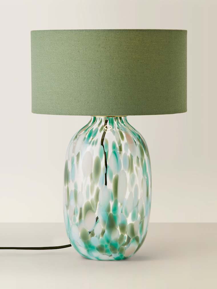Green Confetti Glass Table Lamp with Green Shade 
