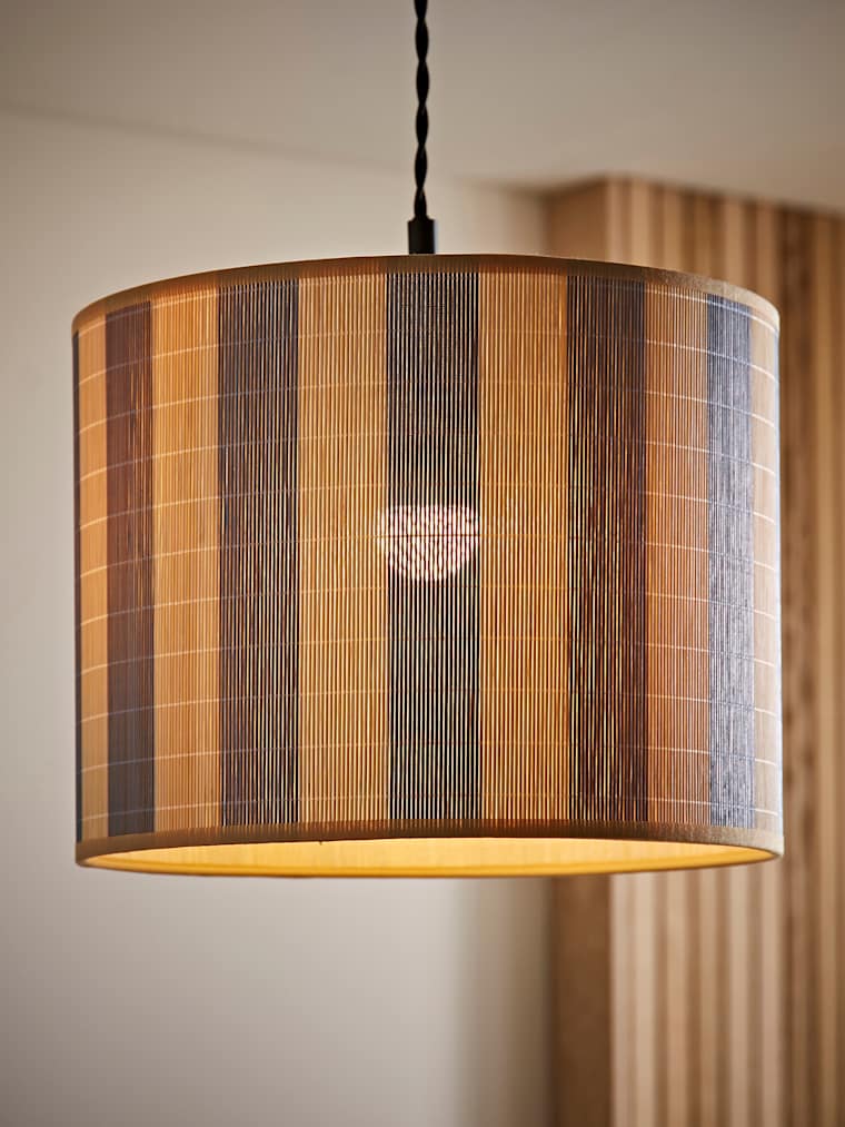 Medium Blue Stripe Print Bamboo Shade