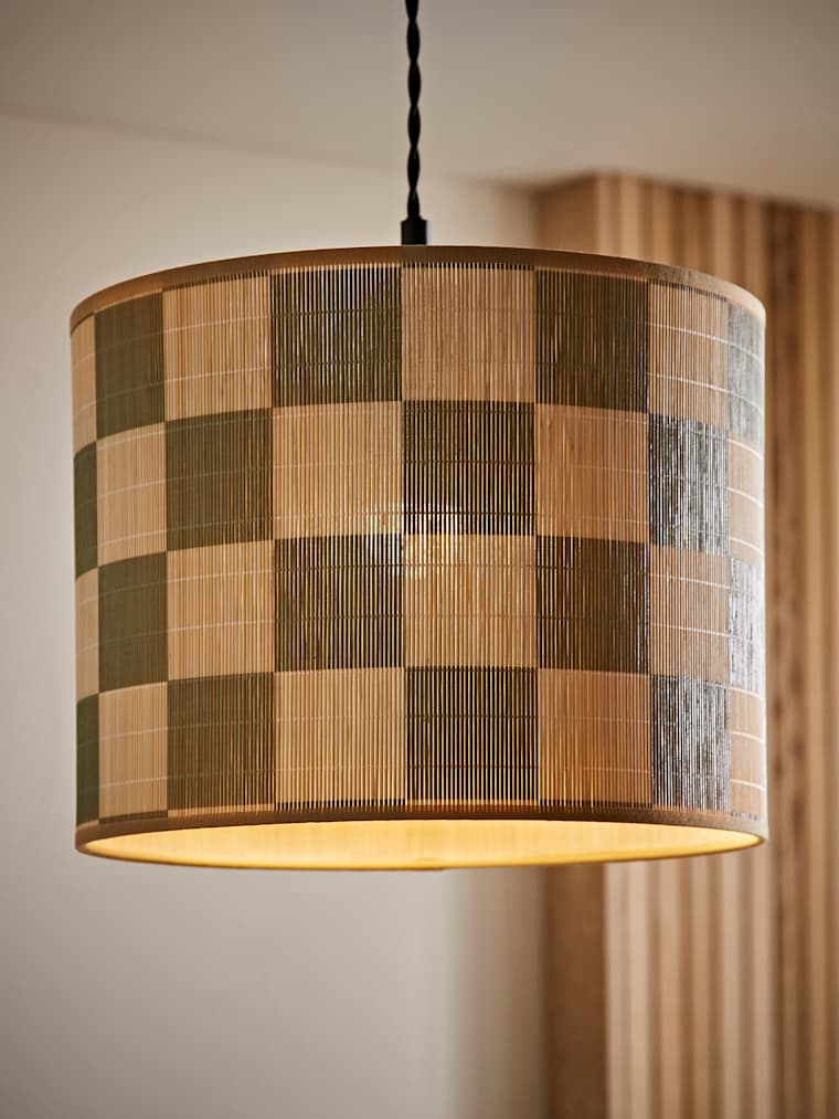 Medium Green Checkerboard Print Bamboo Shade