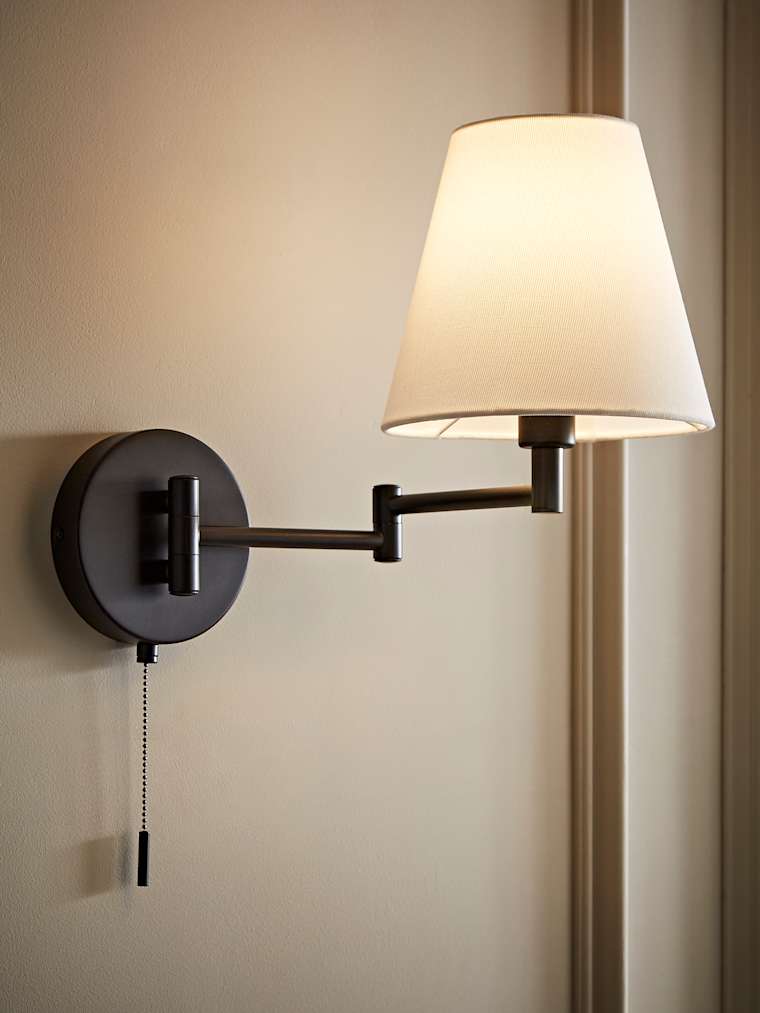 Matte Black Swing Arm Wall Light with Tapered Shade