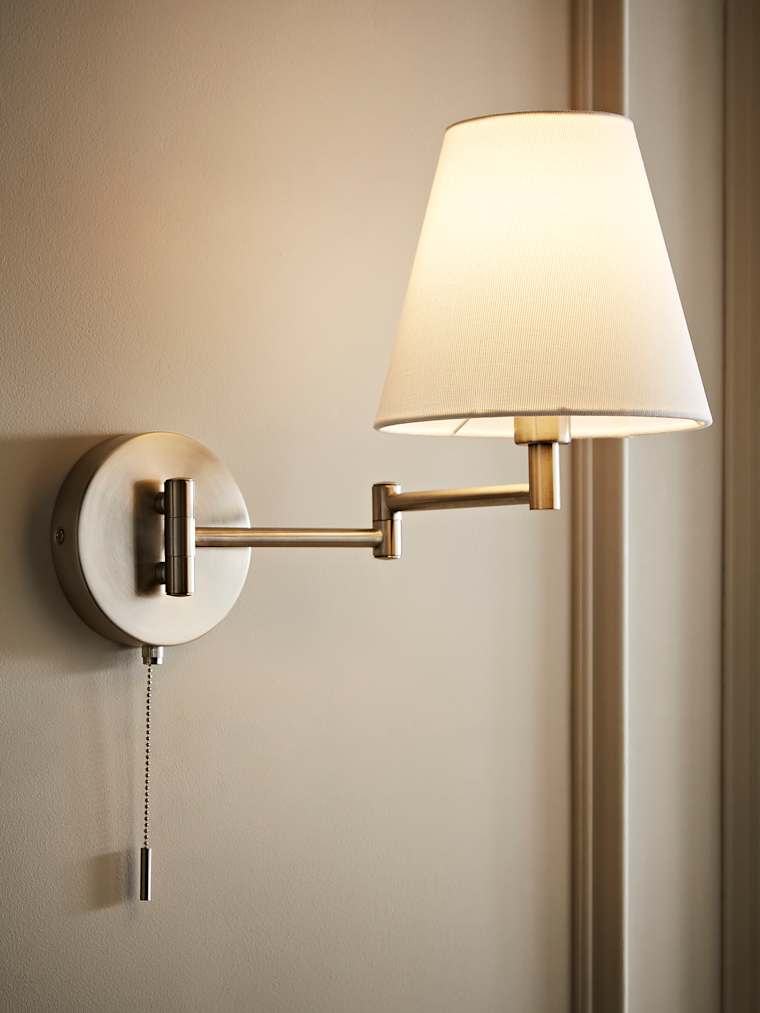 Brushed Chrome Swing Arm Wall Light with Tapered Shade