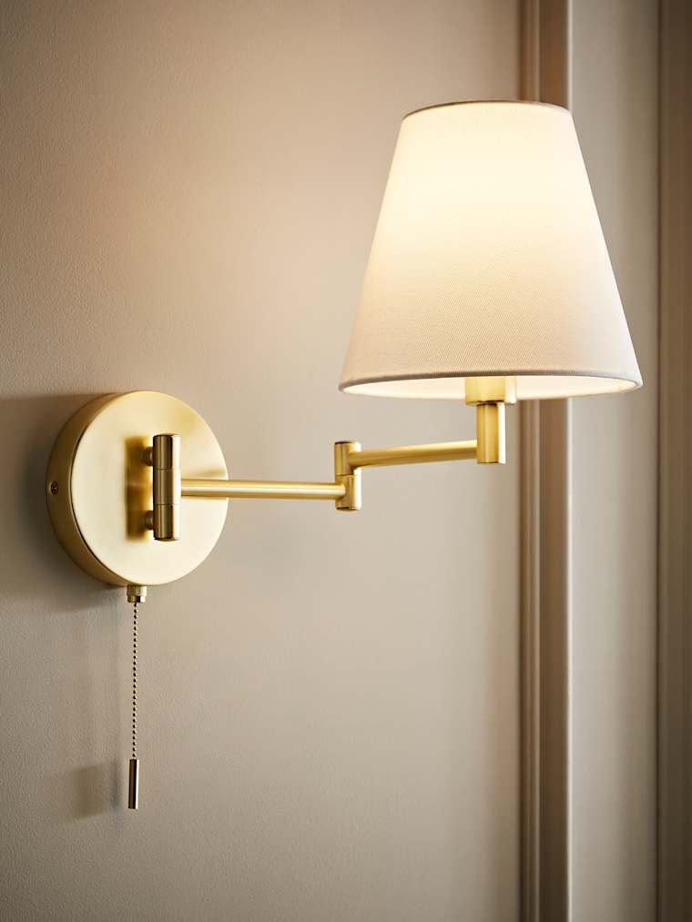 Brushed Gold Swing Arm Wall Light with Tapered Shade