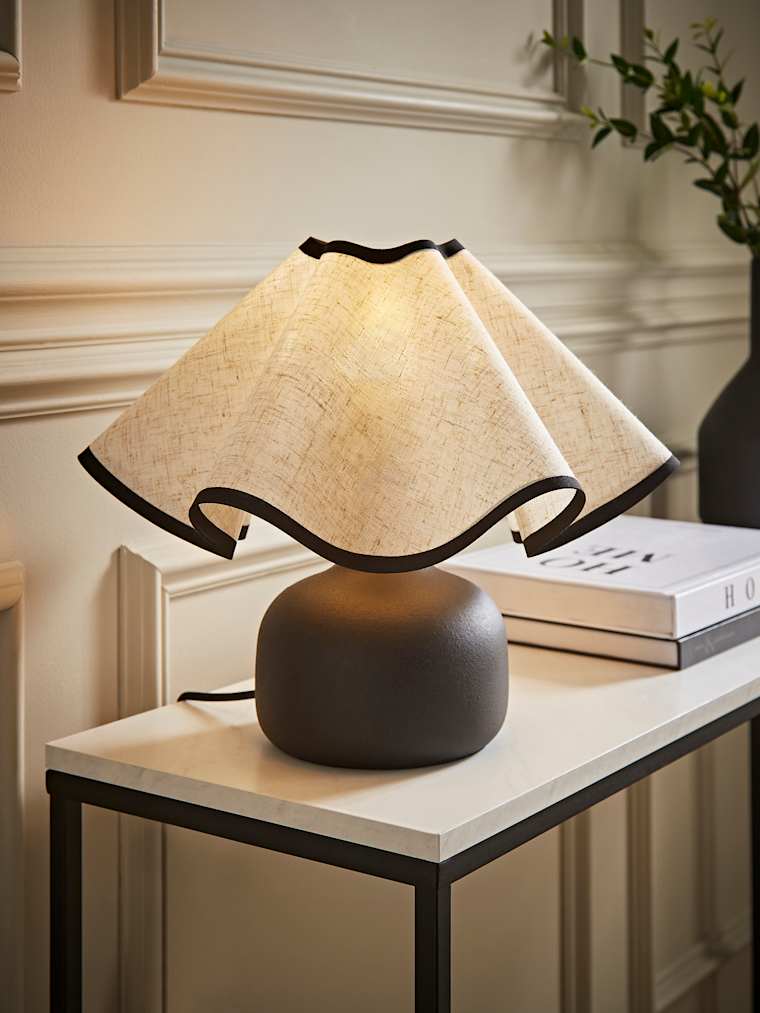 Black Table Lamp with Black Trim Wave Shade