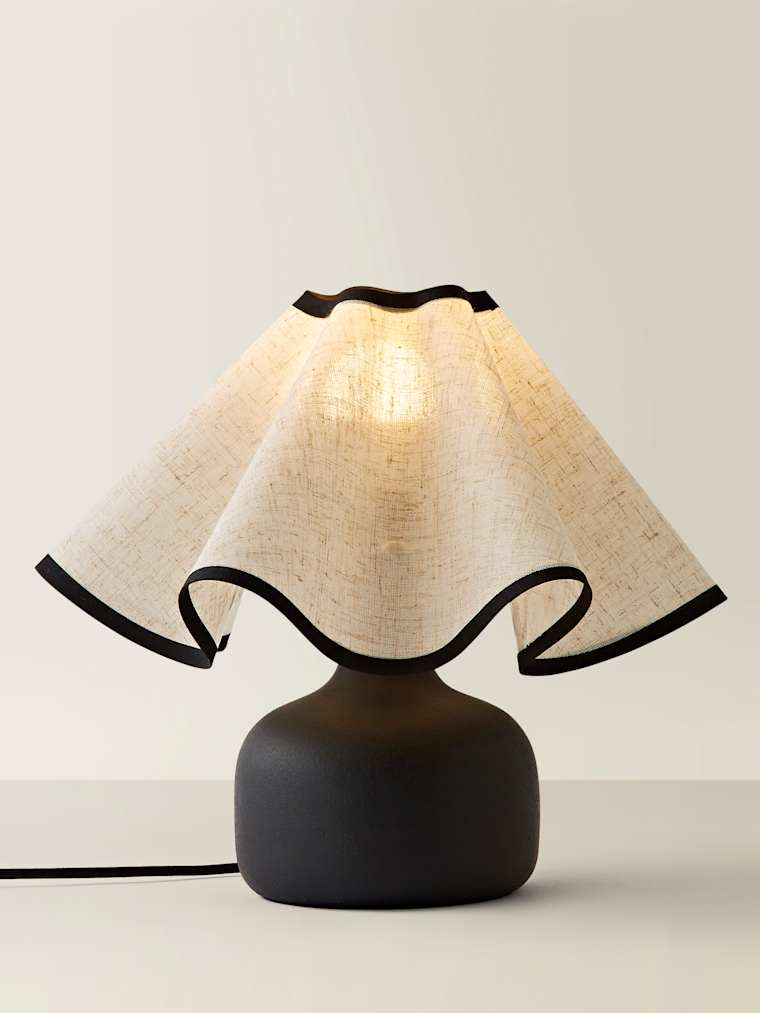 Black Table Lamp with Black Trim Wave Shade