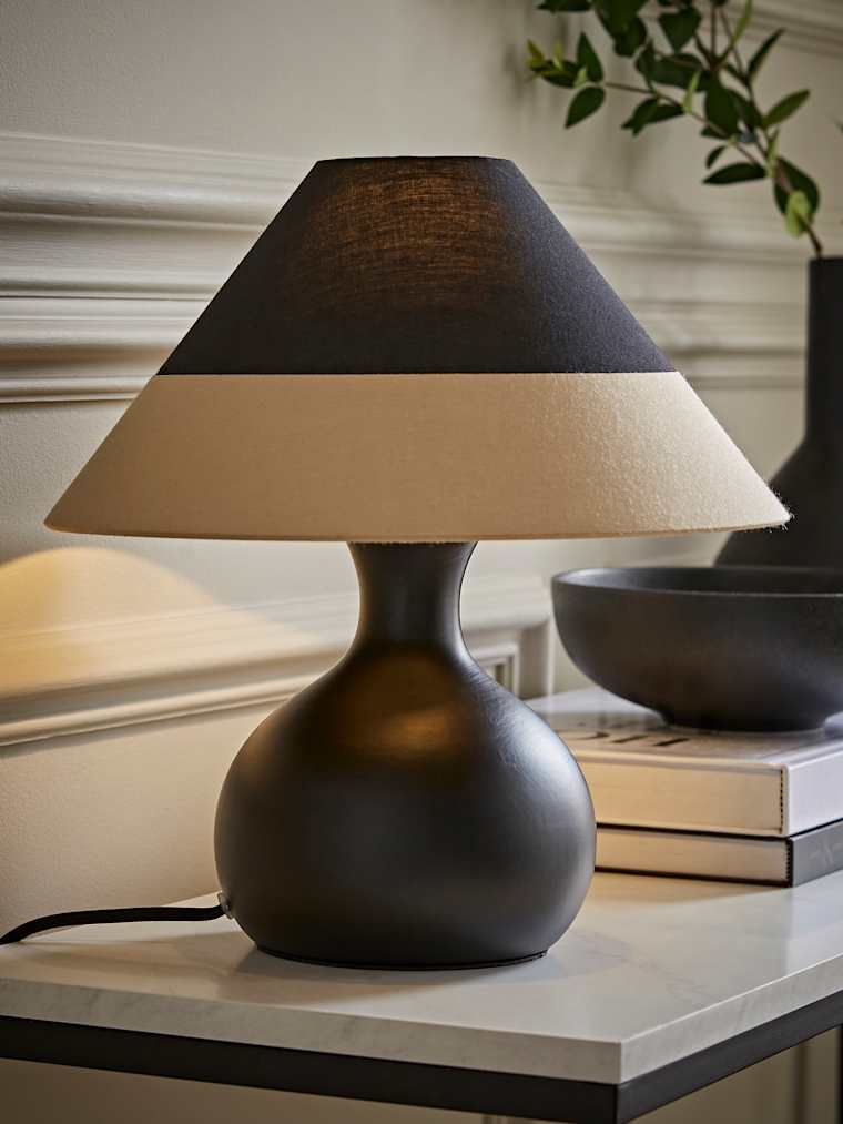 Black Table Lamp with Conical Shade