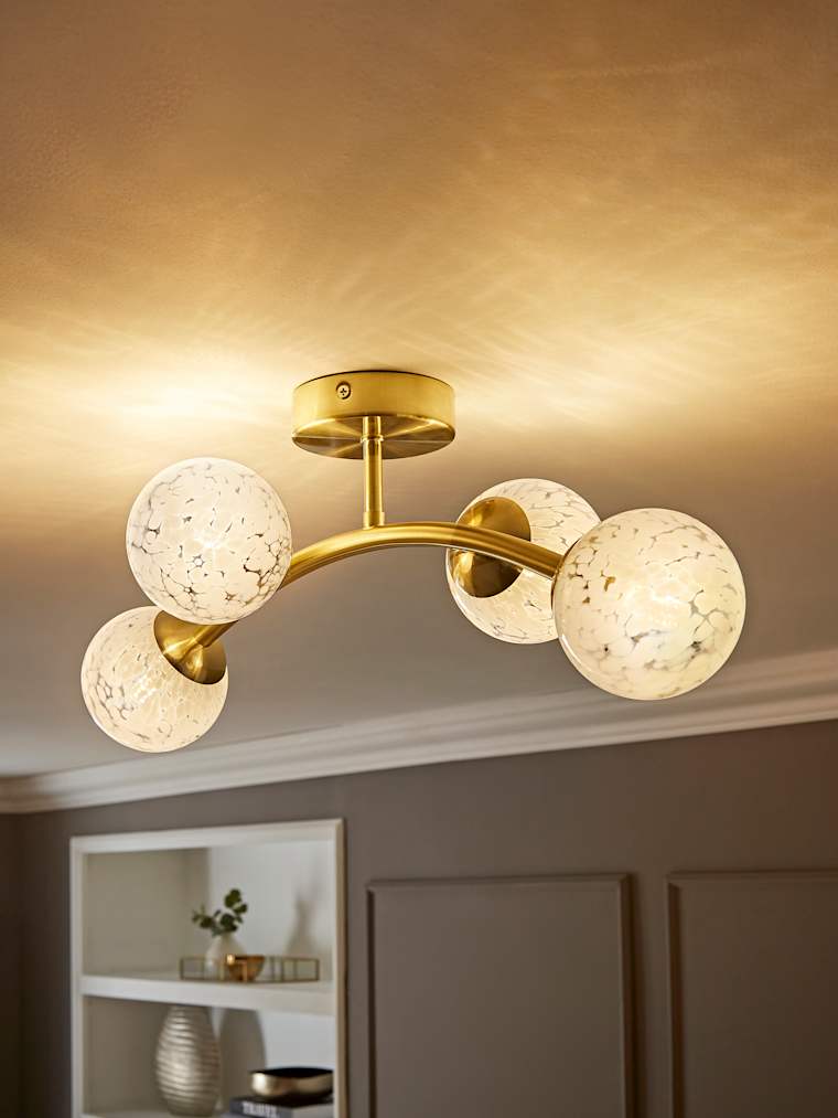Brushed Gold 4 Arm Frosted Globe Ceiling Light