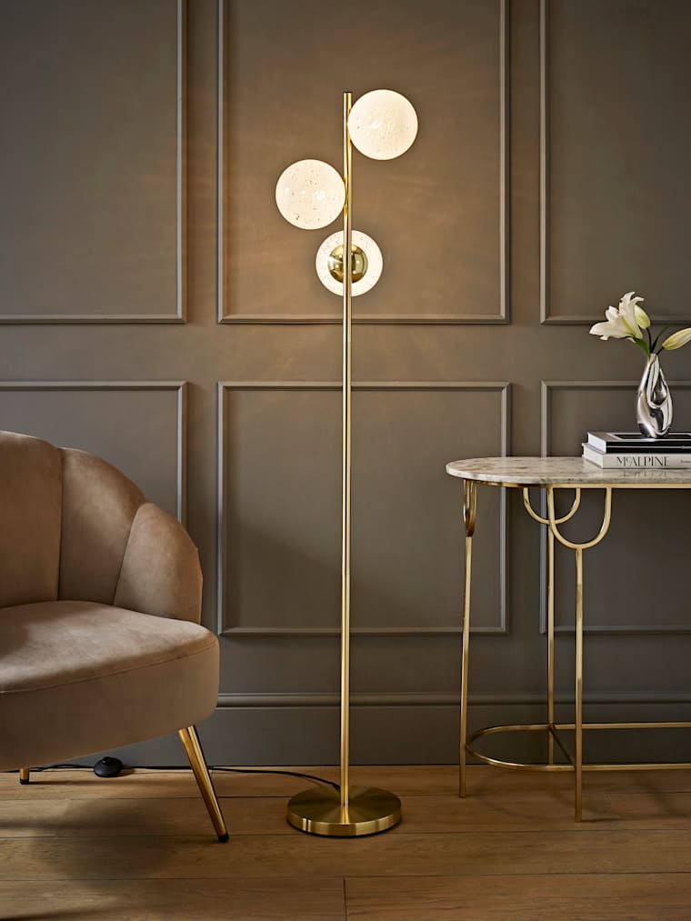 Brushed Gold 3 Way Confetti Glass Floor Lamp