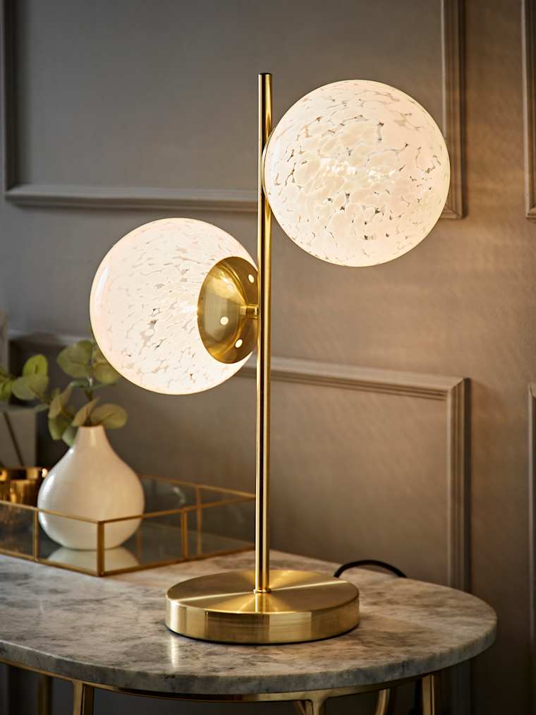 Brushed Gold 2-Way Table Lamp with Glass Globe Shades