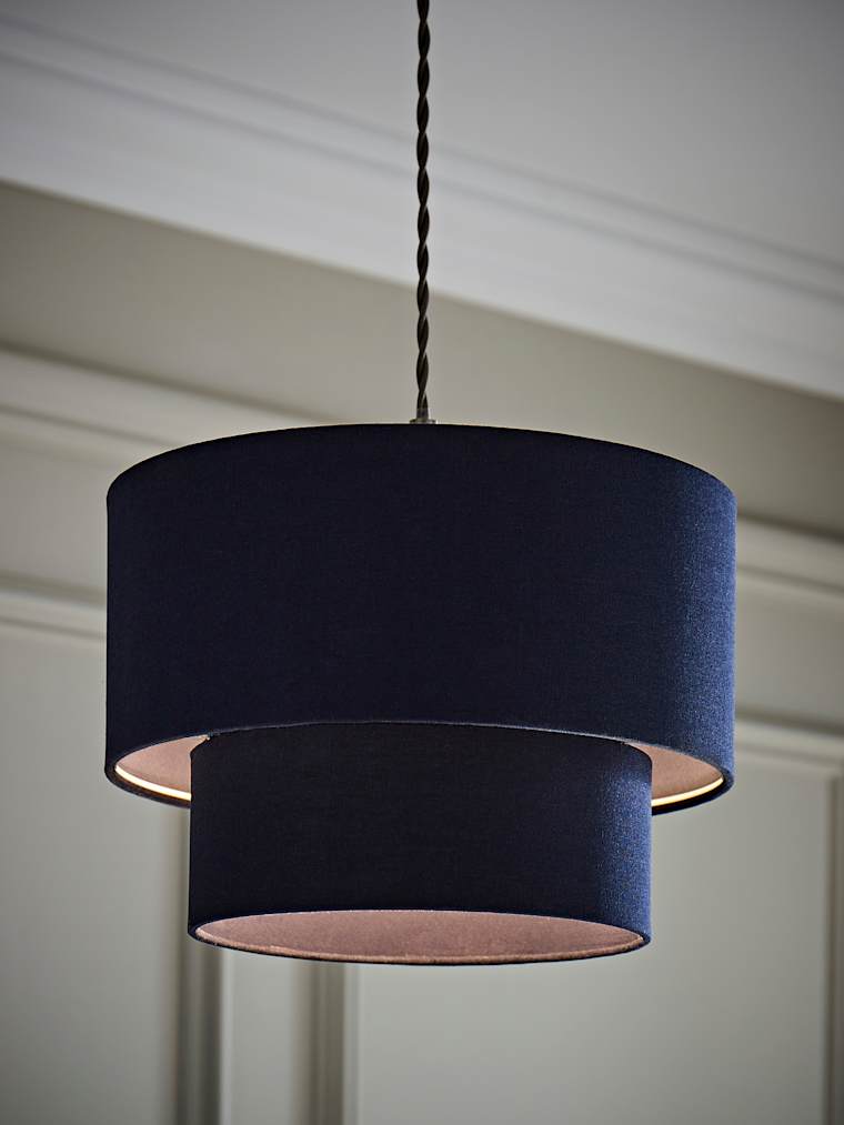 2 Tier Navy Linen Drum Shade