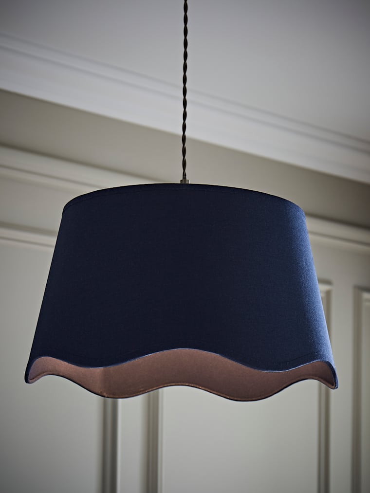 Large Navy Linen Scalloped Shade
