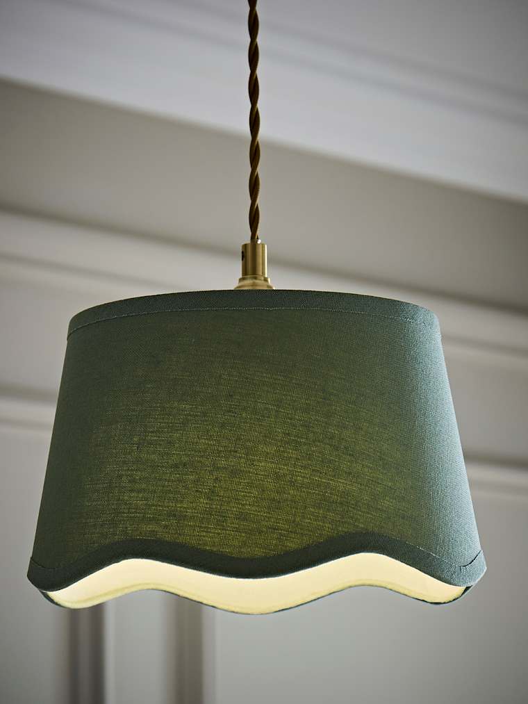 Small Sage Green Linen Scalloped Shade