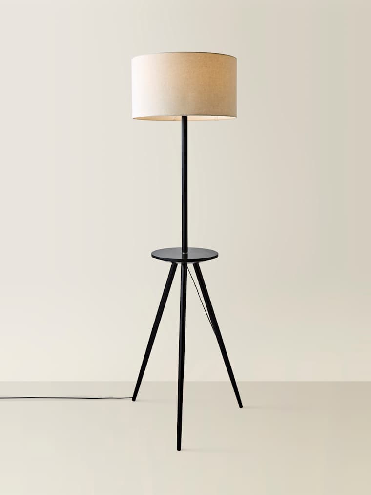 Black Wooden Tripod Floor Lamp with Table