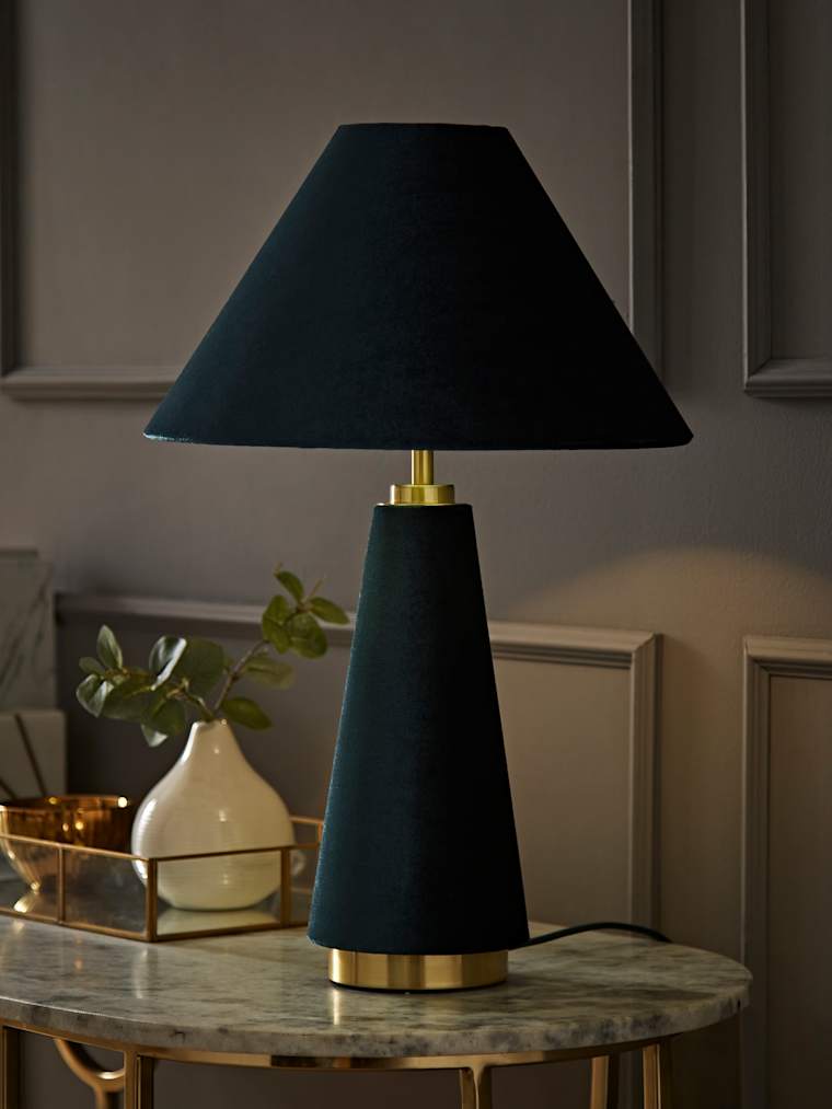 Teal Velvet Conical Table Lamp