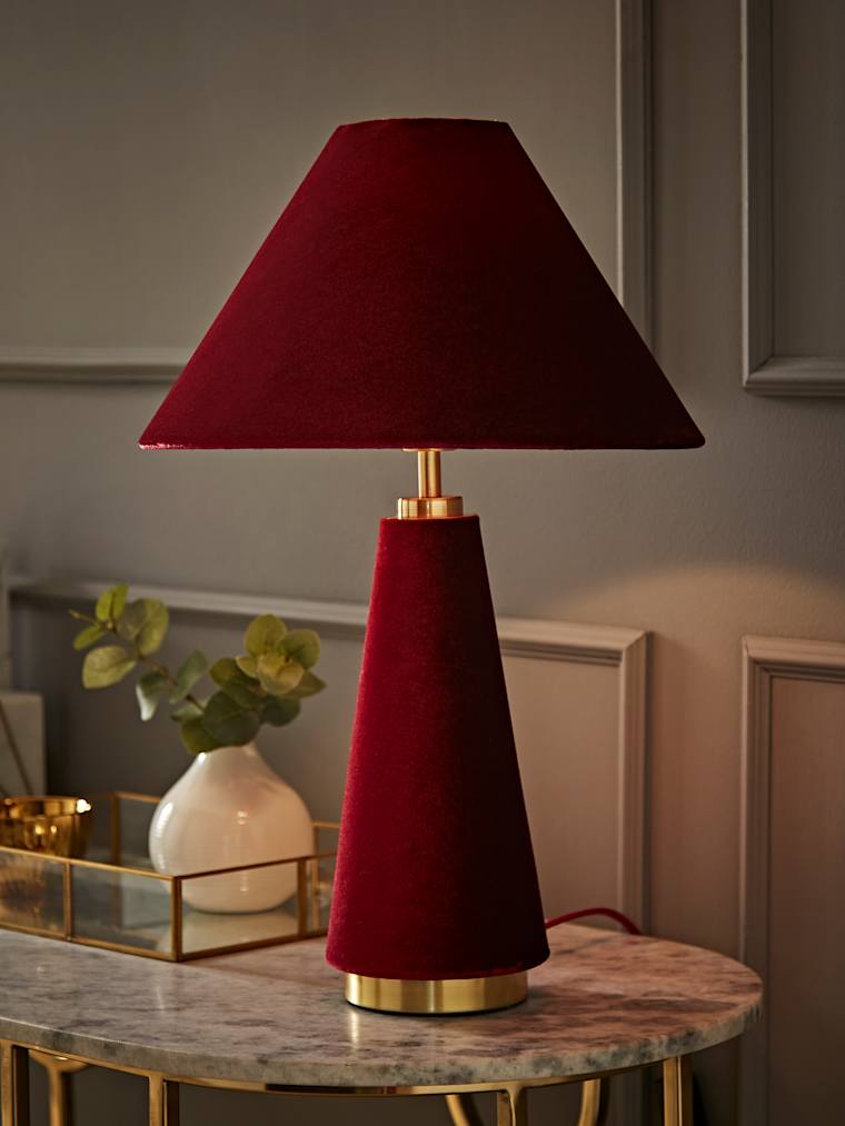 Burgundy Velvet Conical Table Lamp