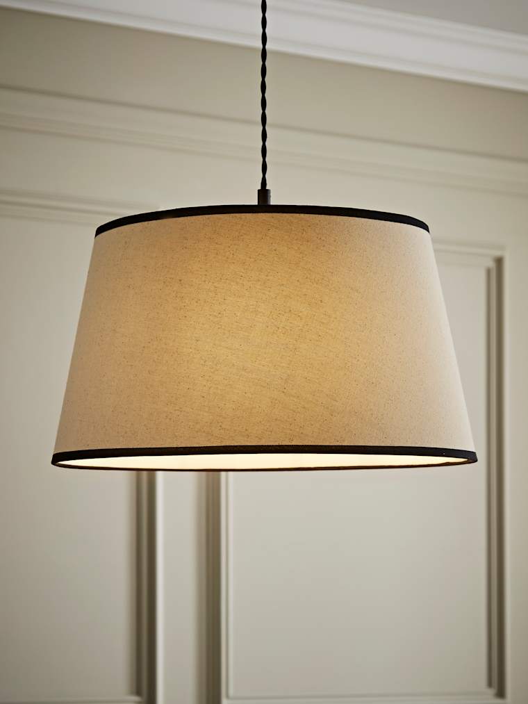 Large Linen Natural with Black Trim Taper Shade