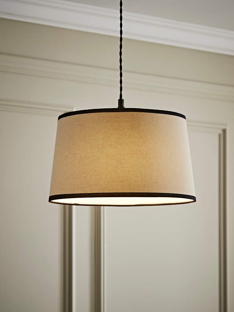 Medium Linen Natural with Black Trim Taper Shade