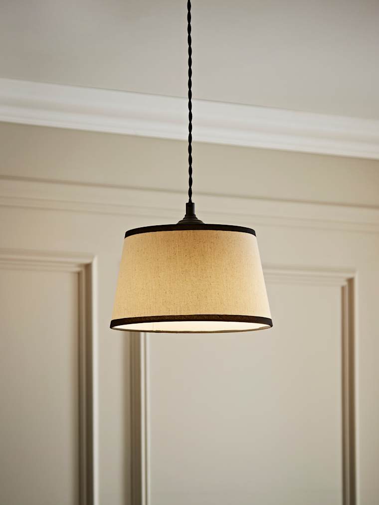 Small Linen Natural with Black Trim Taper Shade