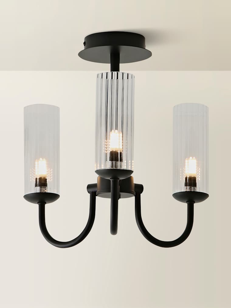 Matte Black Ribbed Glass Chandelier Ceiling Light