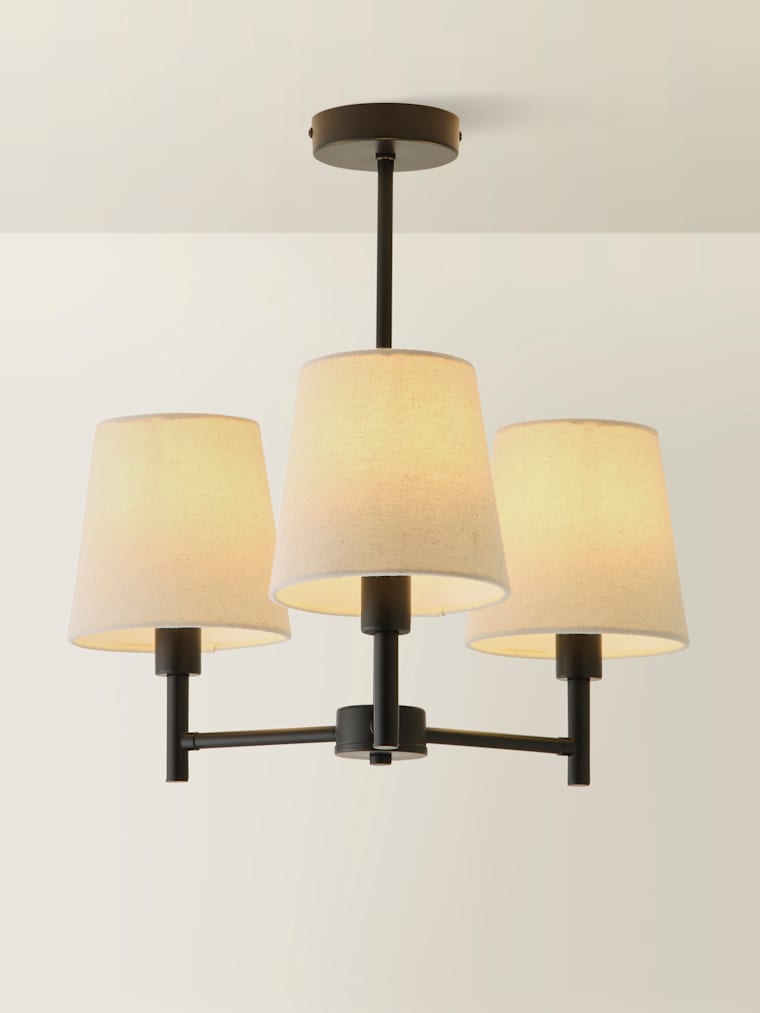 Matte Black 3 Arm Chandelier Ceiling Light with White Shades