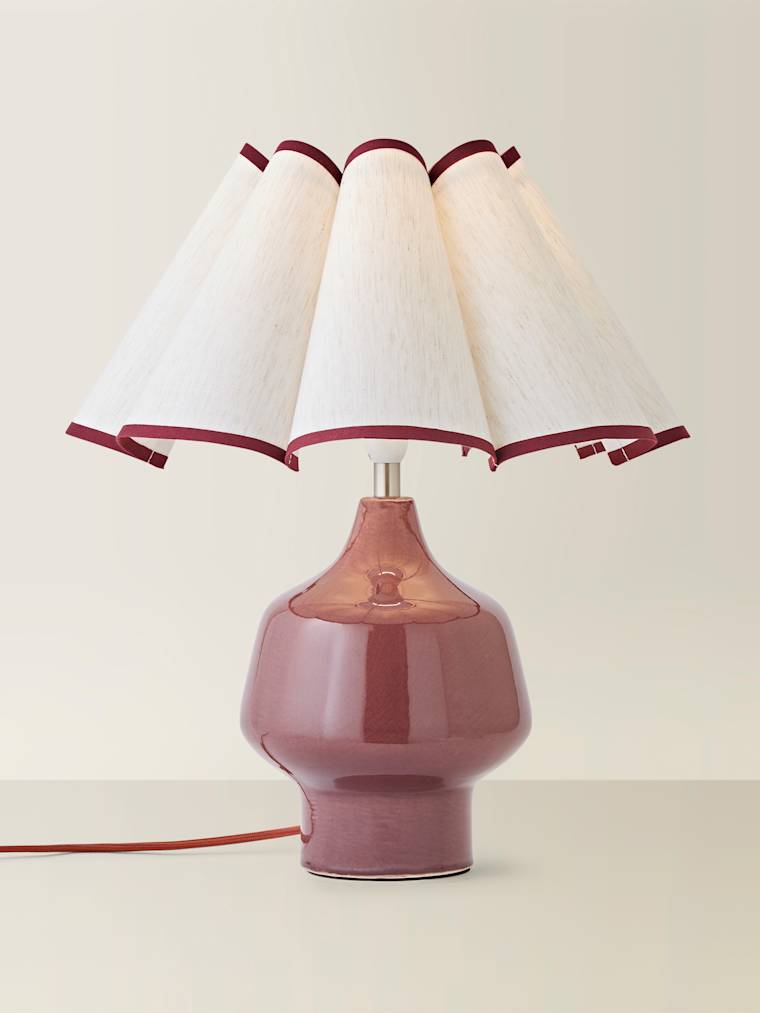 Burgundy Table Lamp with Scalloped Shade