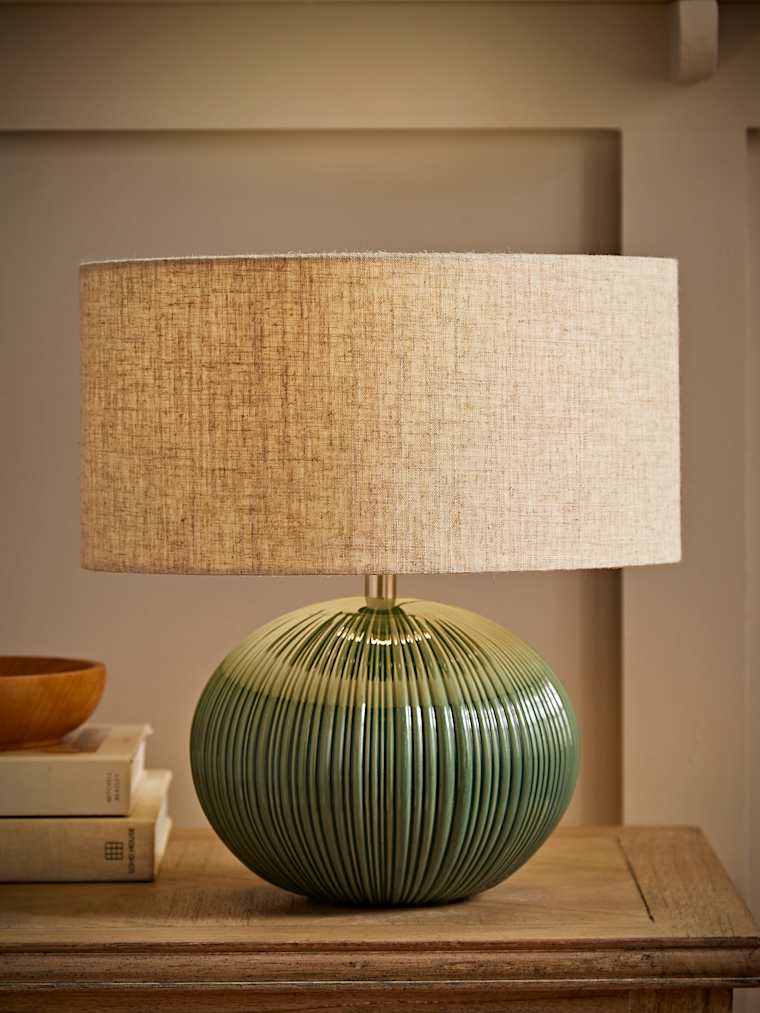 Ribbed Ceramic Table Lamp with Linen Shade