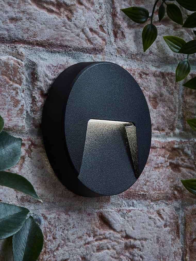 Round Black Outdoor LED Wall Light