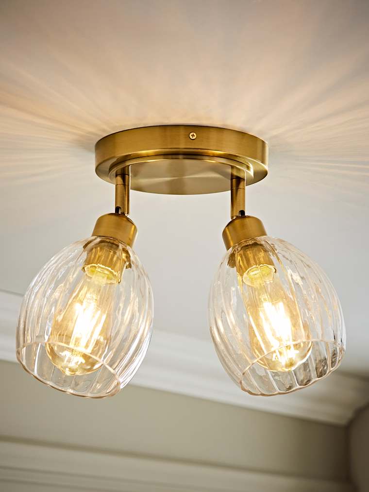 Adjustable Brushed Gold and Ribbed Glass Ceiling Spotlights