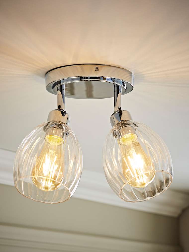 Polished Chrome 2 Way Ribbed Glass Spotlight