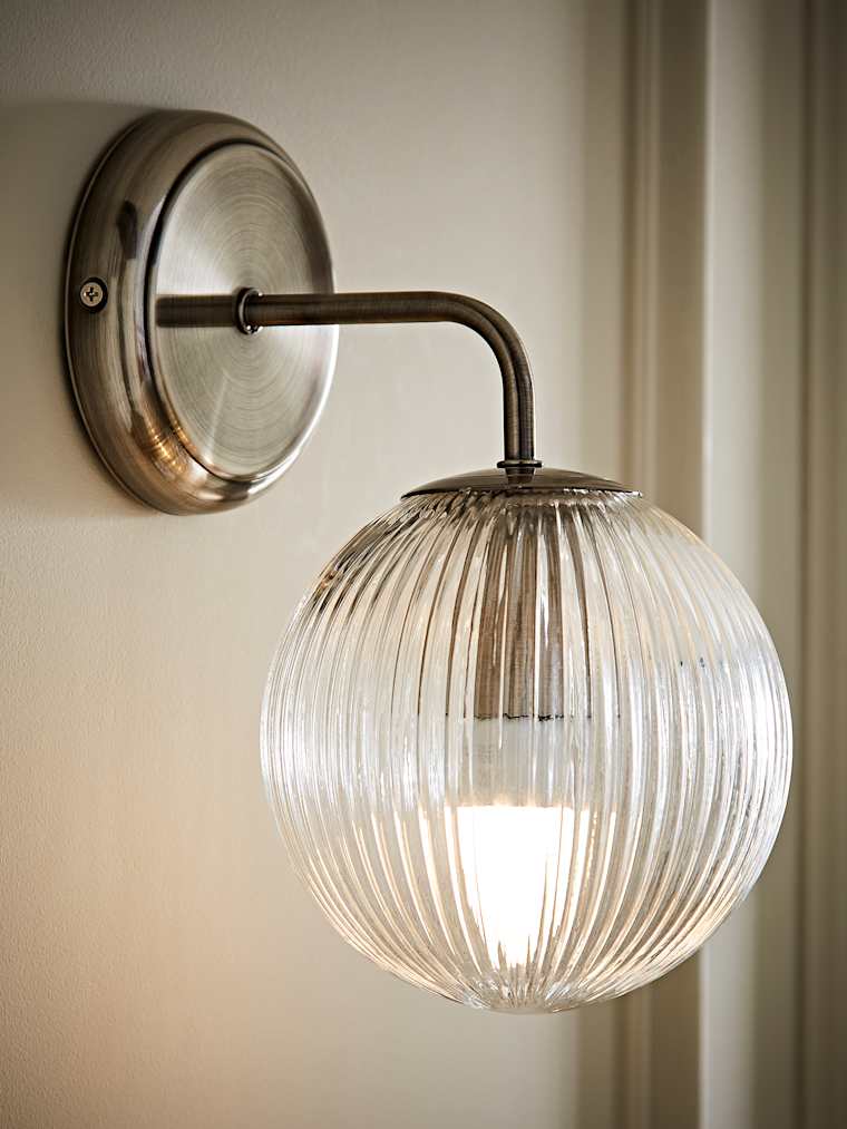 Brushed Chrome and Ribbed Glass Globe Wall Light
