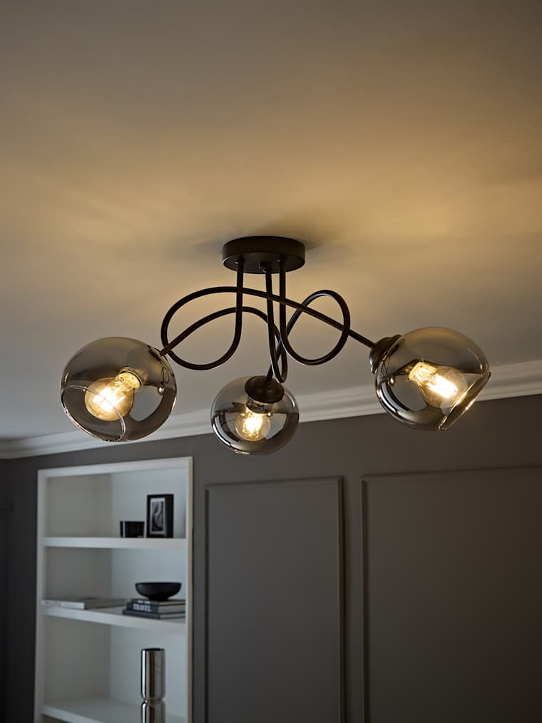 Black 3 Arm Globe Twist Ceiling Light