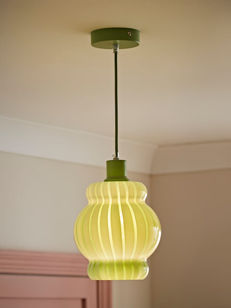 Sage Green Striped Glass Pendant Ceiling Light