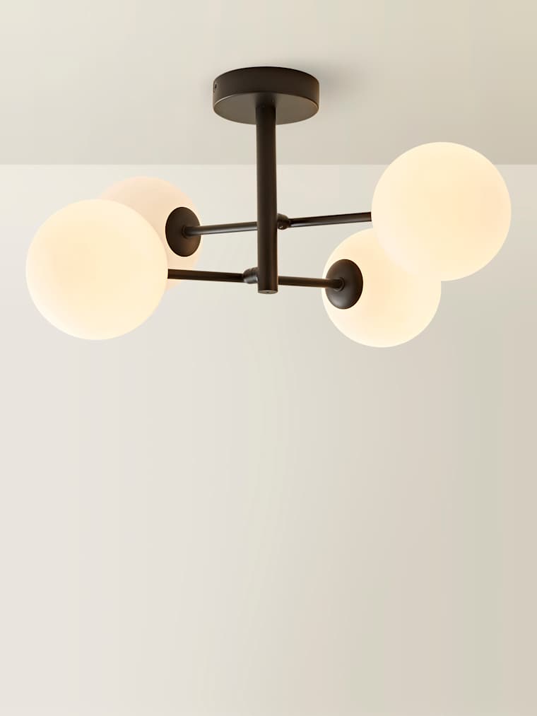 Black IP44 4 Arm Frosted Globe Ceiling Light