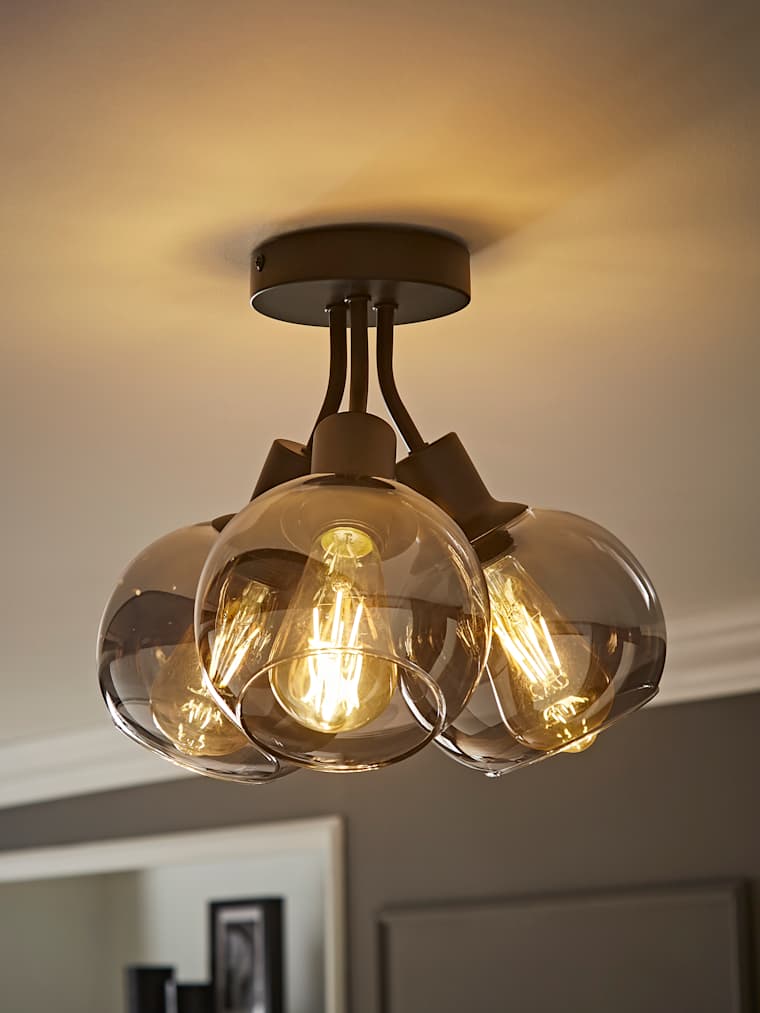 Matte Black Smoked Glass Bubble Cluster Ceiling Light