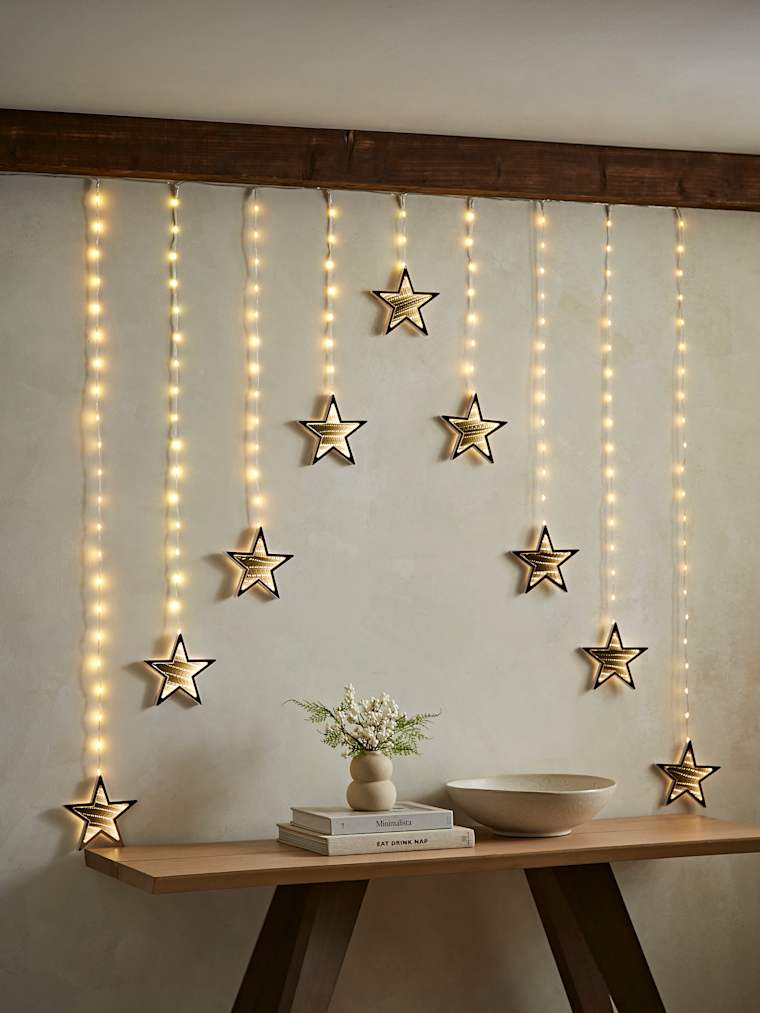 Multi-Action Infinity Stars Curtain with Warm White LEDs