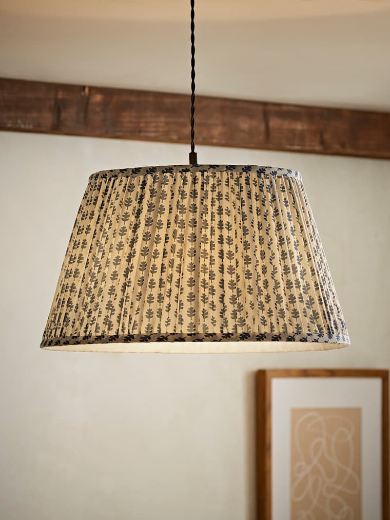 Large Navy Floral Pleated Taper Shade