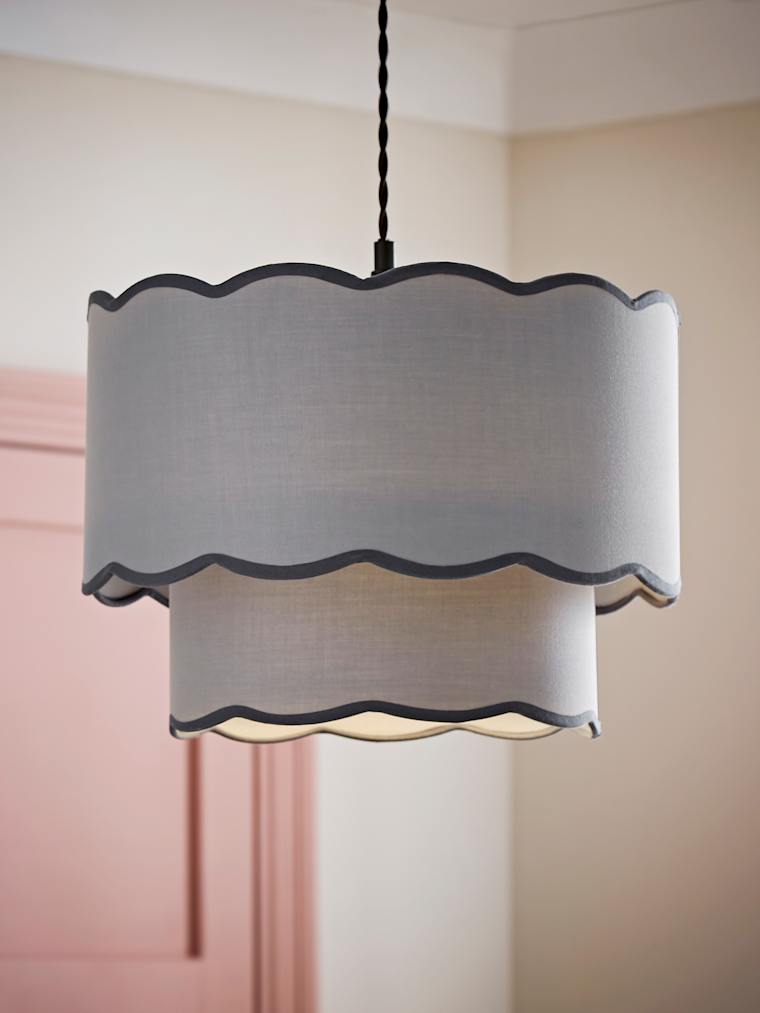 2-Tier Colour Clash Grey Trim Scalloped Shade