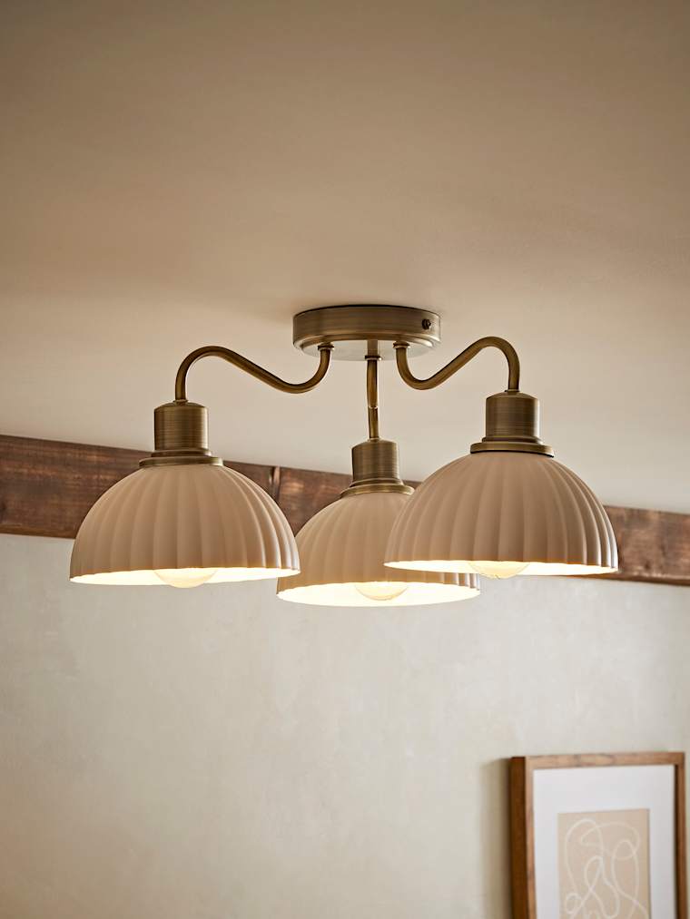 3-Arm Brushed Gold Ribbed Dome Ceiling Light